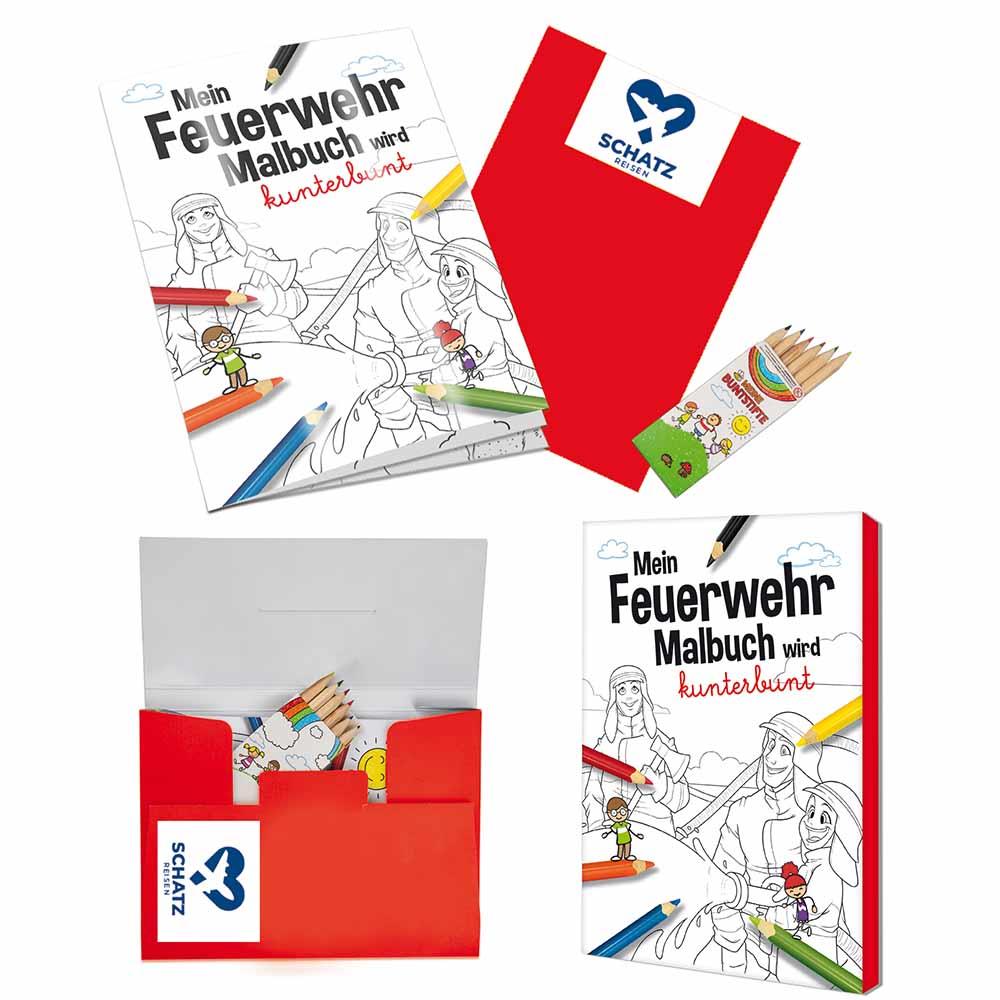 Malbuch / Mal-Set A6 - Feuerwehr - Malset mit 1-c Logoeindruck