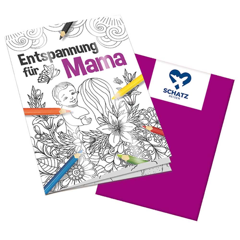 Malbuch / Mal-Set A6 - Entspannung für Mama - Malbuch mit 1-c Logoeindruck