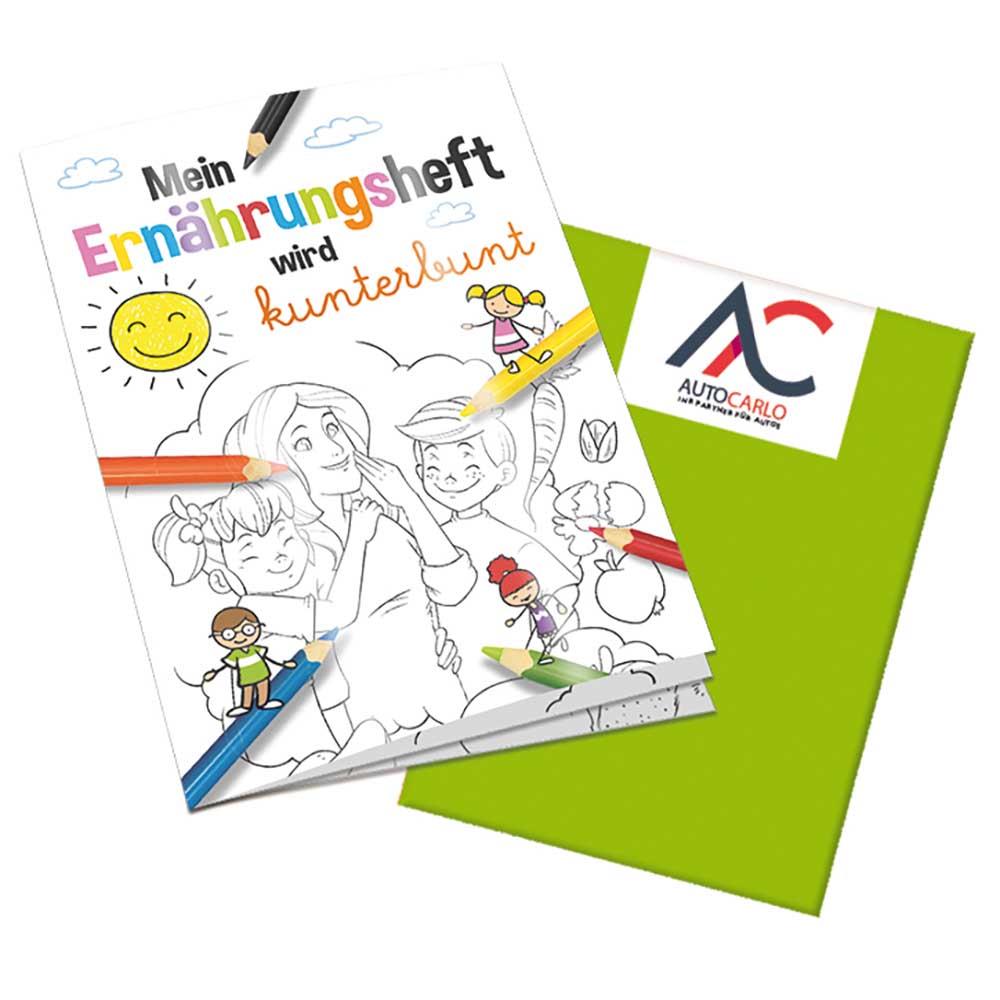 Malbuch / Mal-Set A6 - Ernährung - Malbuch mit 2-c Logoeindruck