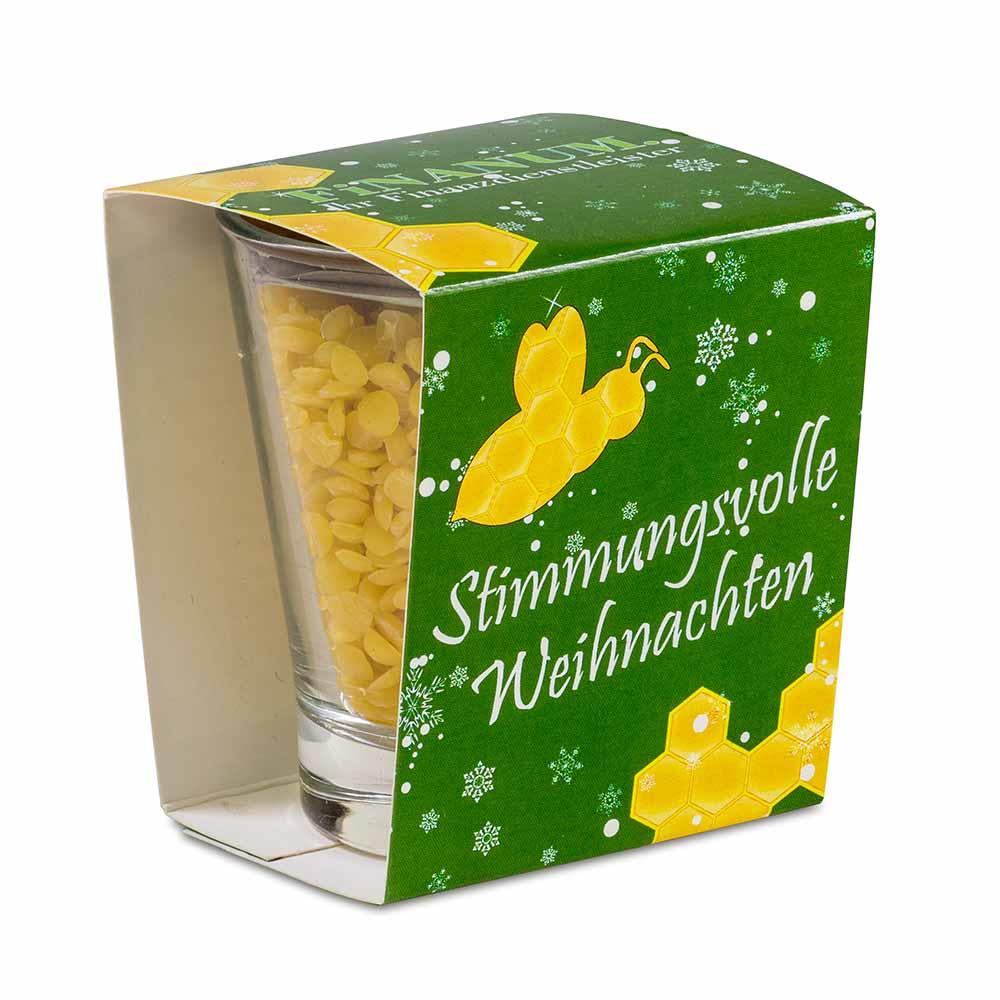 Kerzenglas mit Bienenwachsgranulat