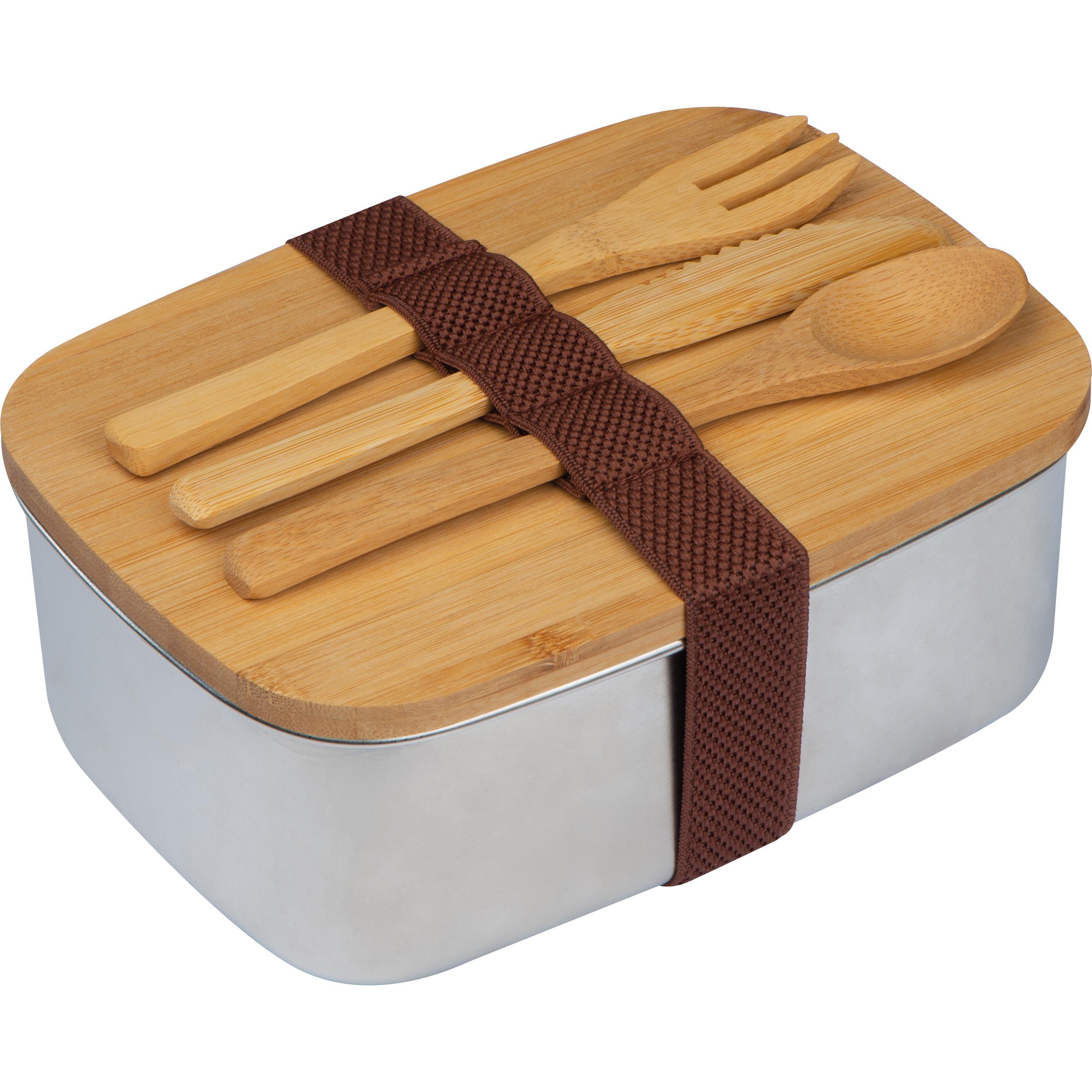 Große Brotzeitbox mit Bambusdeckel und elastischem Band JULIANA
