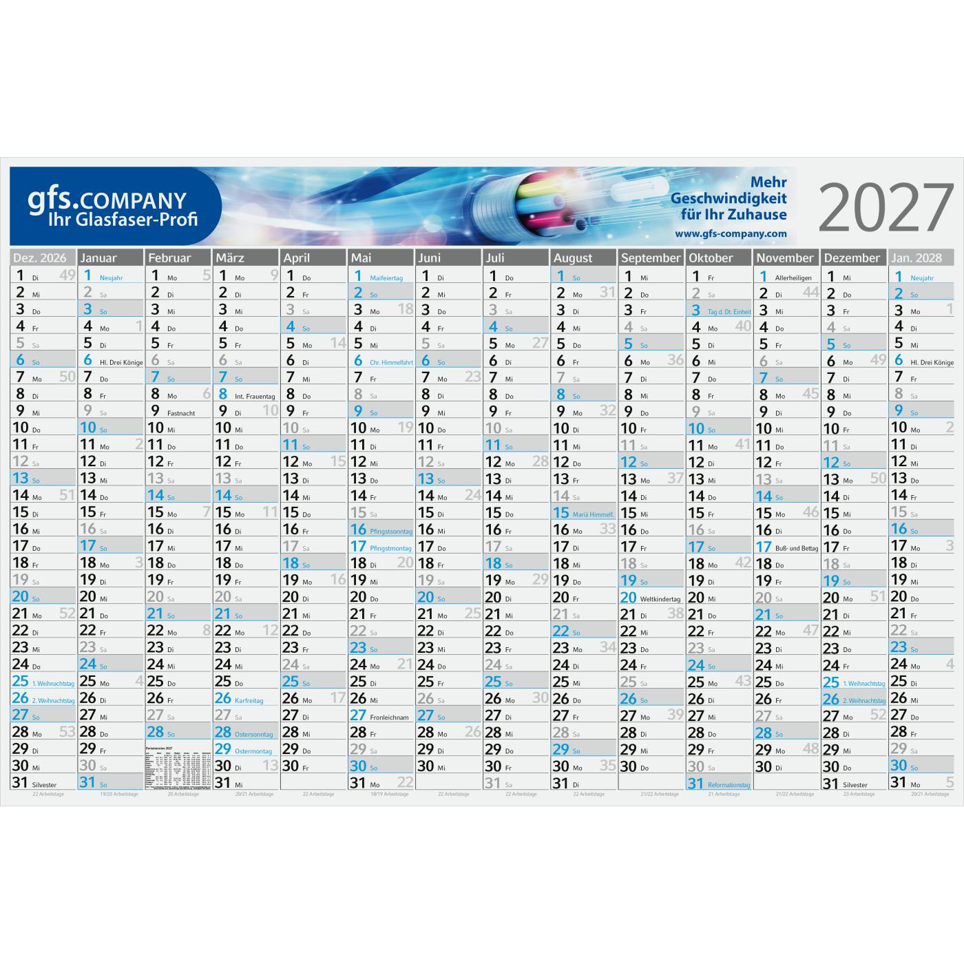 Wandplaner Pure Bambuspapier 980 × 660 mm Dez. Vorjahr – Jan. Folgejahr