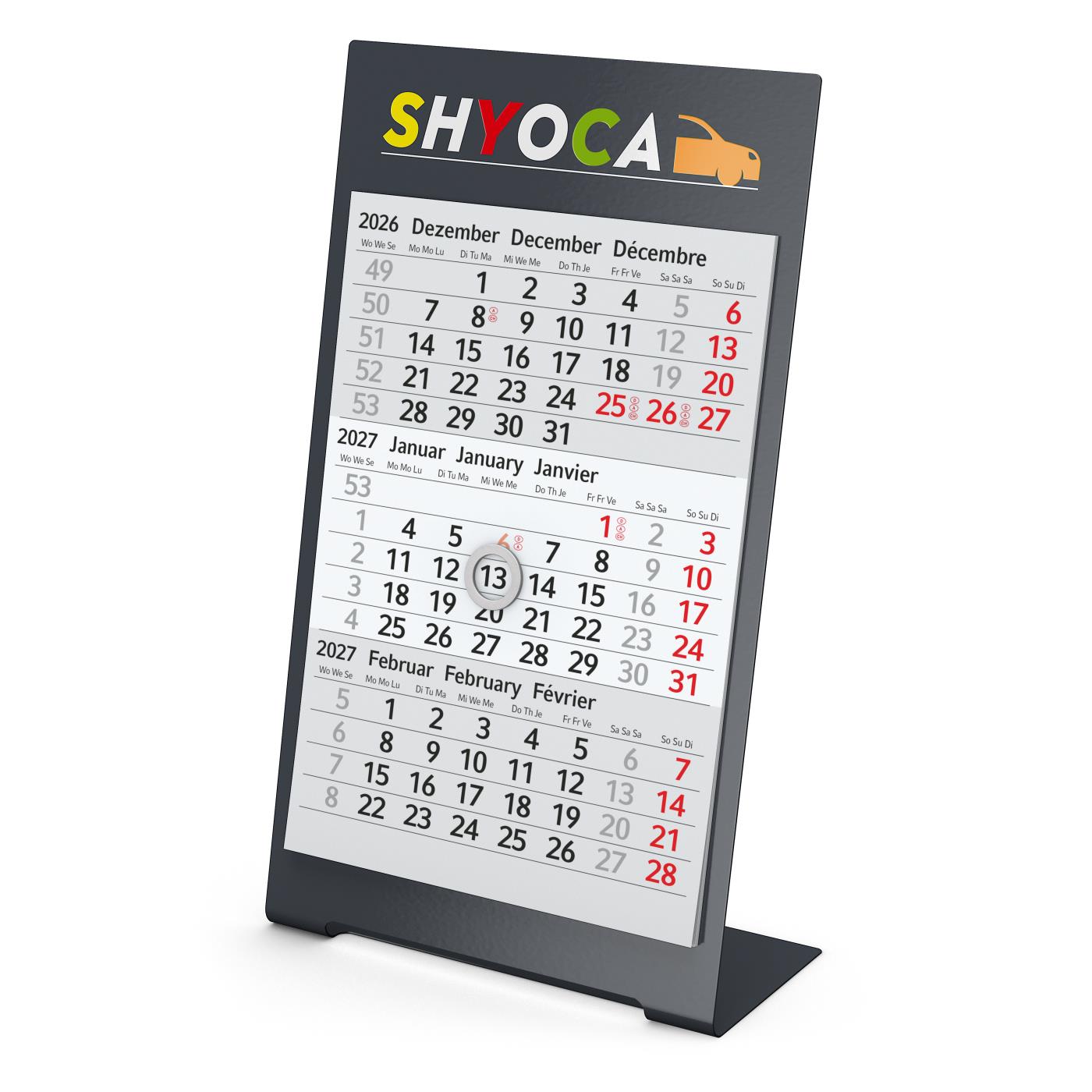 Tischkalender Desktop 3 Color Metallaufsteller farbbeschichtet