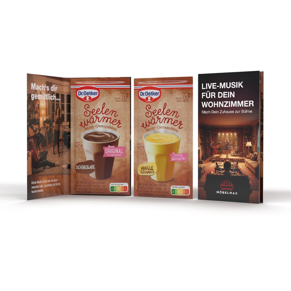 Dr. Oetker Tassenpudding in Werbeklappkarte