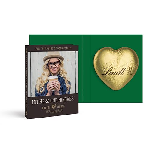 Werbekarte mit Lindt Schokoladen Herz 20 g