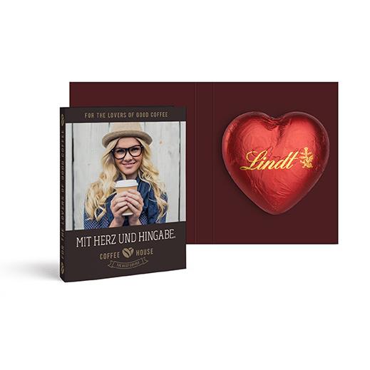 Werbekarte mit Lindt Schokoladen Herz 20 g