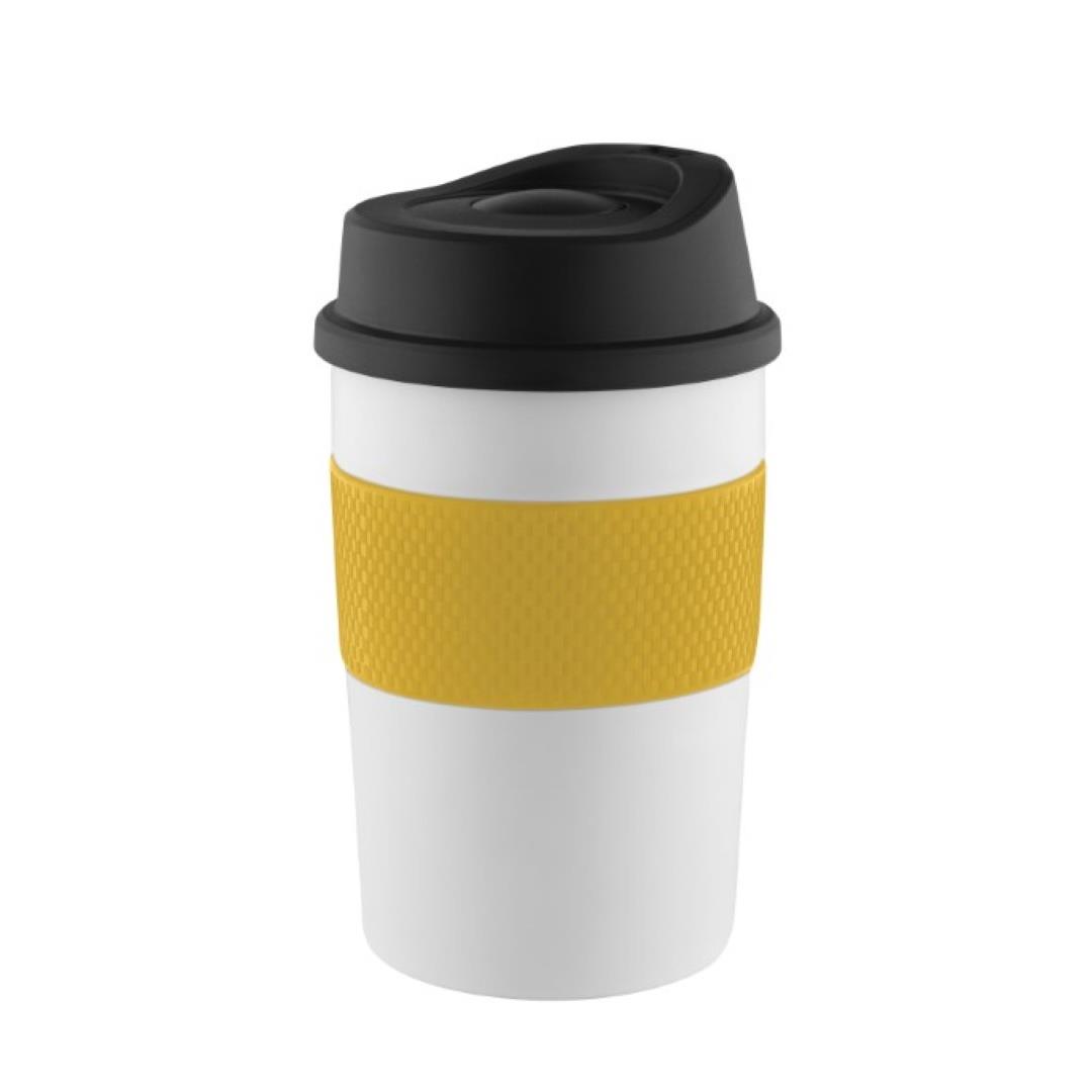 Metmaxx® Thermobecher ´CremaCoffeeHouse´ weiß/Ring gelb