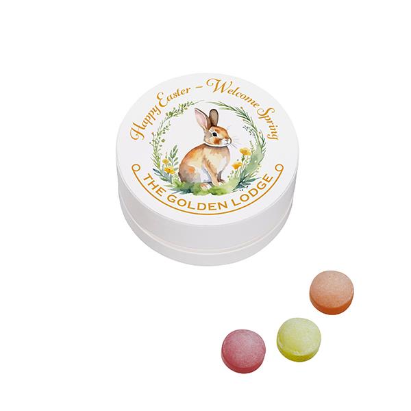 Papier XS-Taschendose mit XS-Kalfany-Fruchtbonbons, 13g