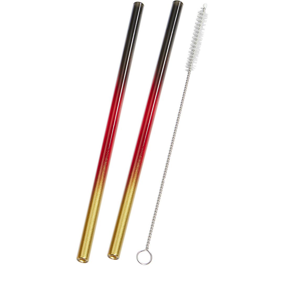 Strohhalm-Set aus 2 farbigen Glas-Trinkhalmen mit Reinigungsbürste