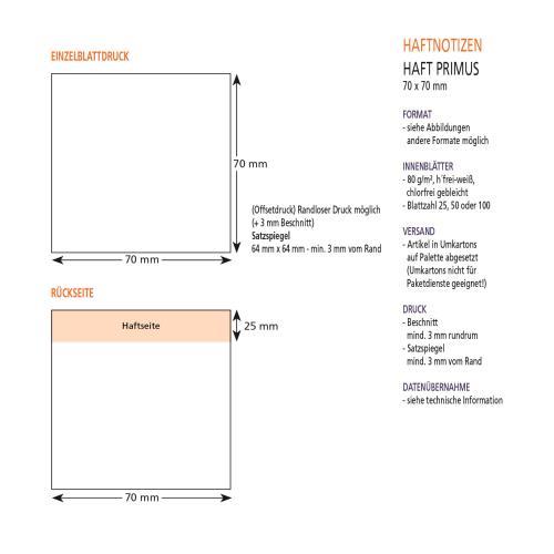 Haftnotizen 70 x 70 mm, 4-farbig bedruckt