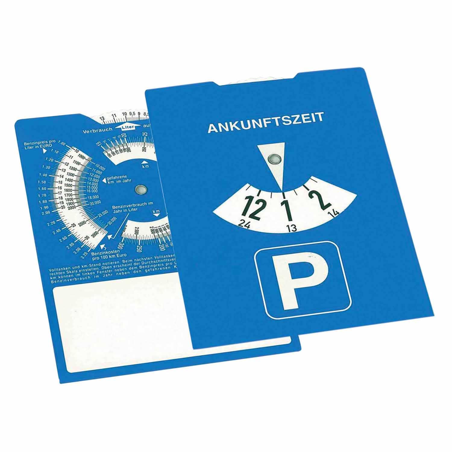 Parkscheibe Pappe mit Benzinrechner incl. 1c Druck