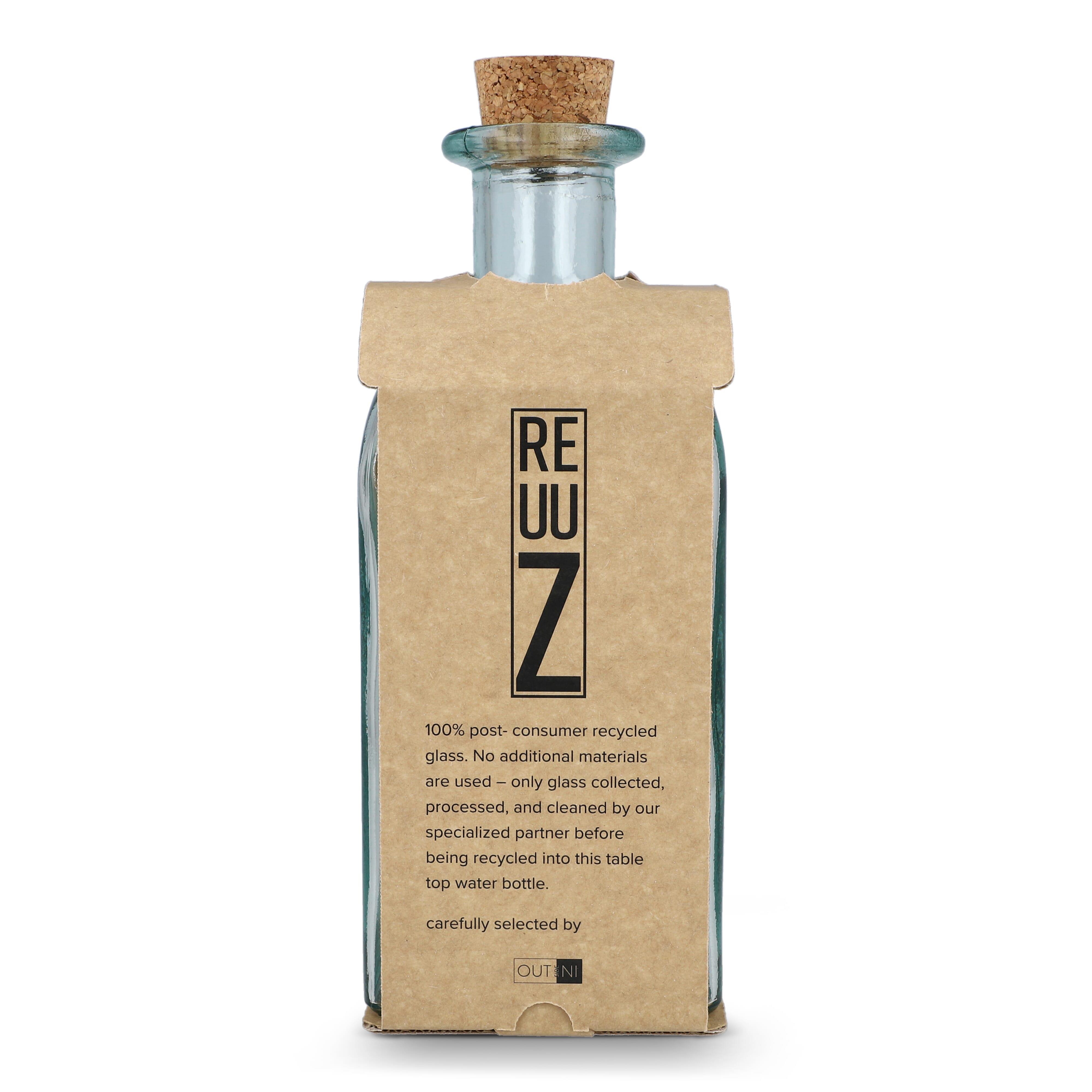 InSideOut Square Recycelte Glaswasserflasche ReuuZ mit Korkverschluss 1 l