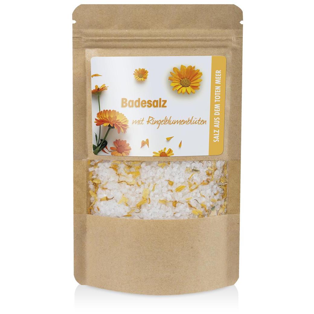 Badesalz mit Blüten, 200 g in ZIP-Tasche mit 4c Etikett