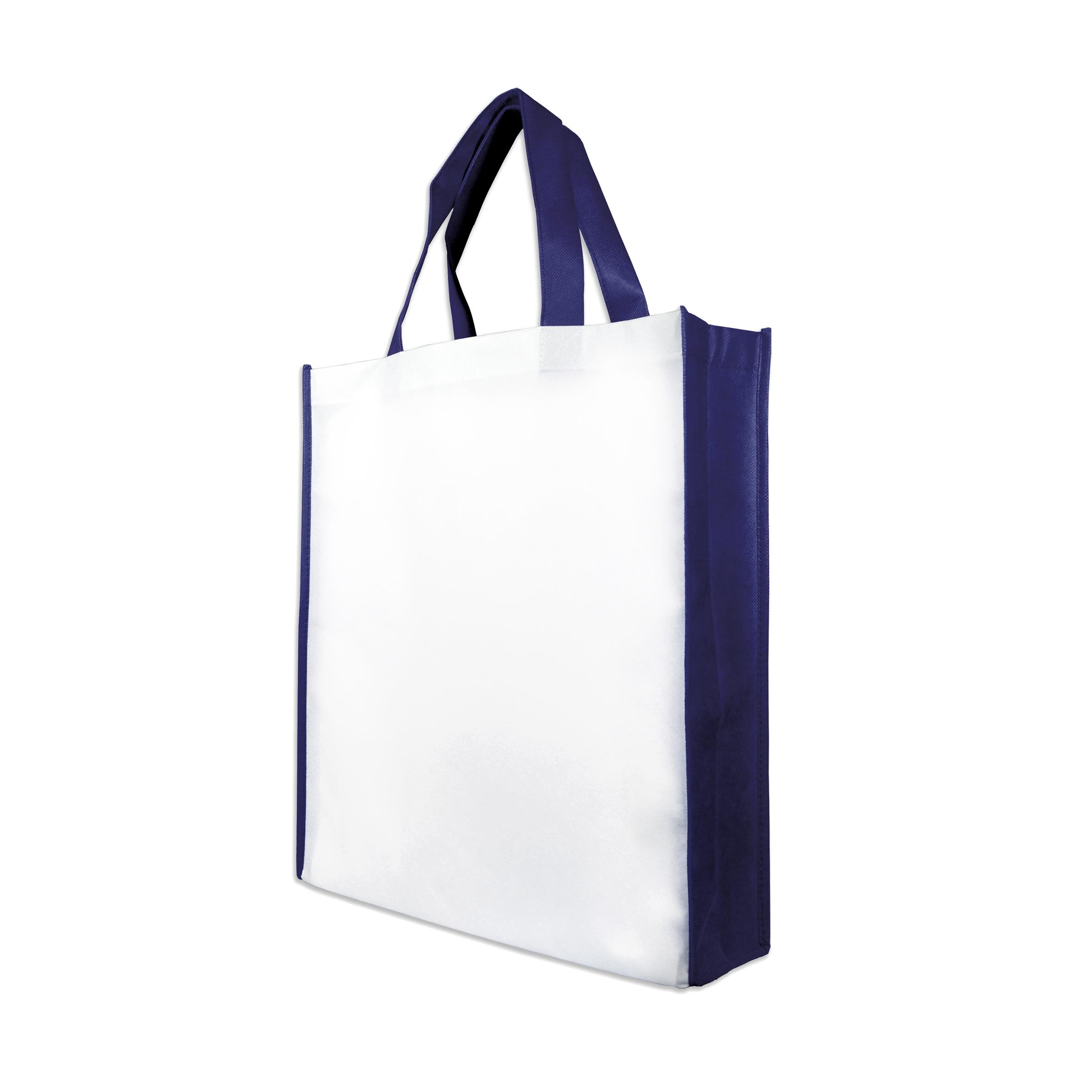 Shopperbag weiß/navyblau, 2 kurze Henkel