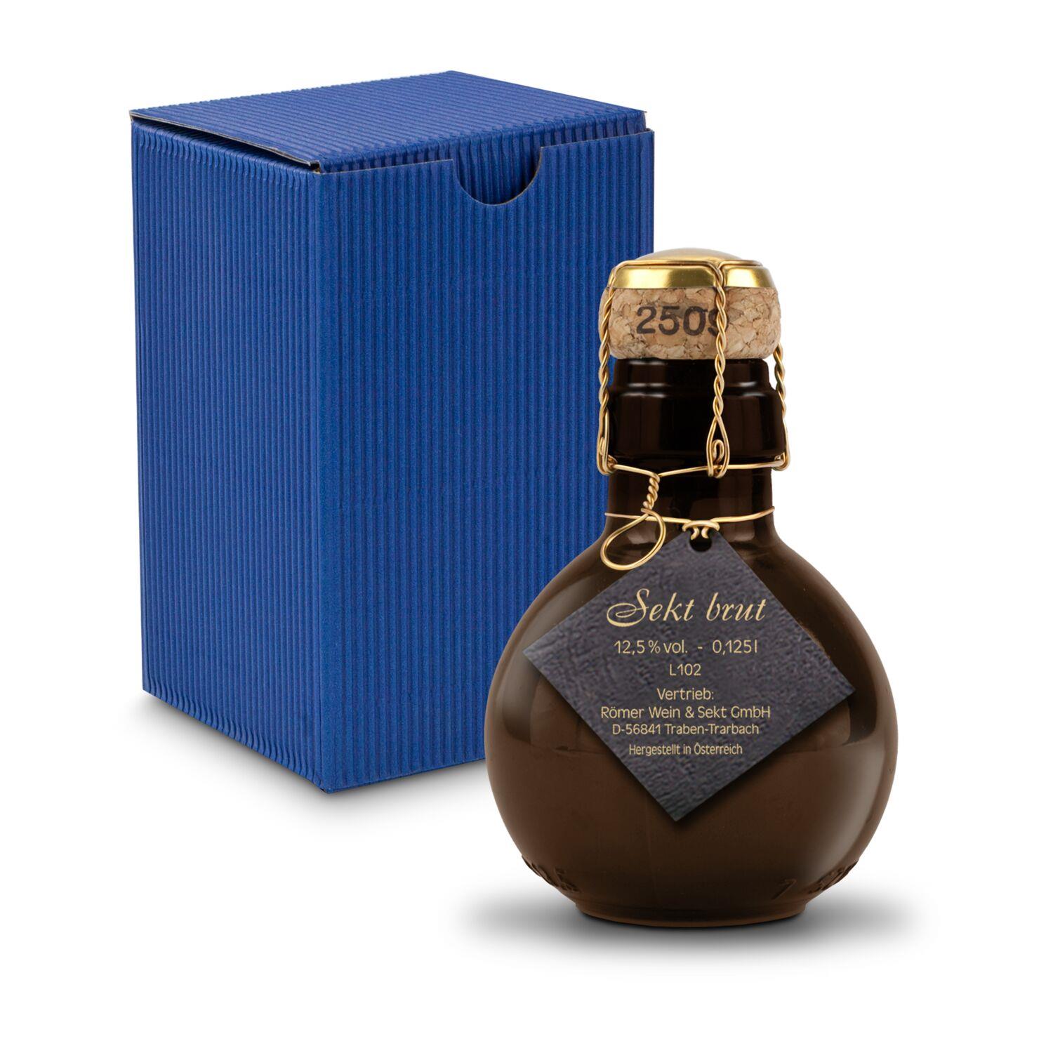 Origineller Sekt schwarzer Anhänger - Karton Blau, 125 ml