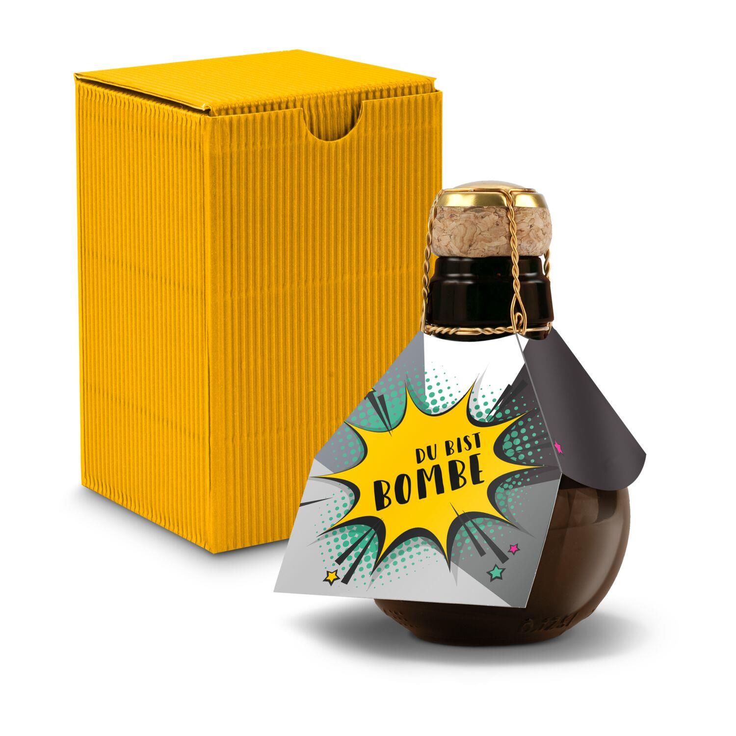 Origineller Sekt Du bist Bombe- Karton Gelb, 125 ml