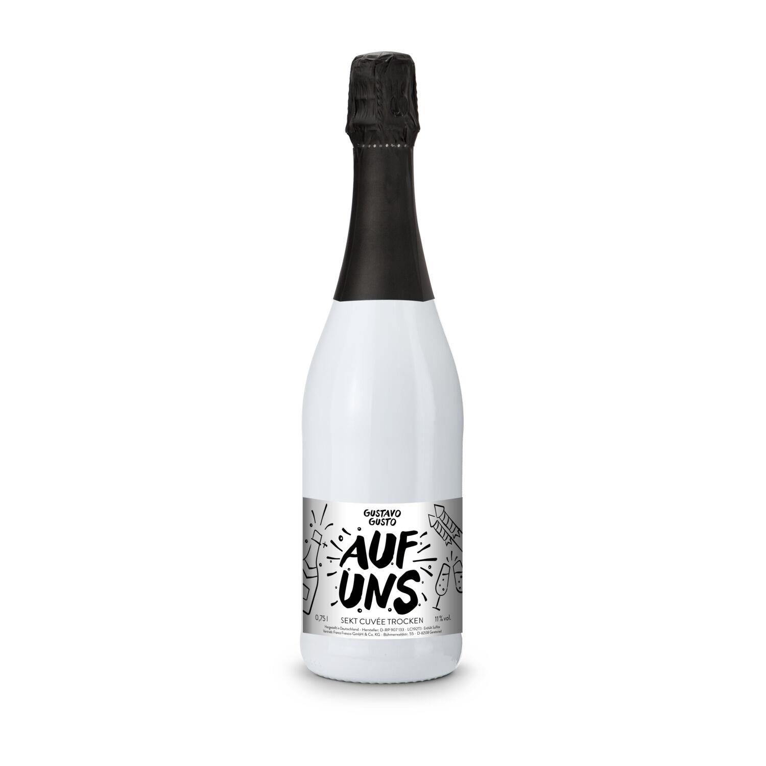 Sekt Cuvée - Flasche weiß-lackiert - Kapsel schwarz, 0,75 l