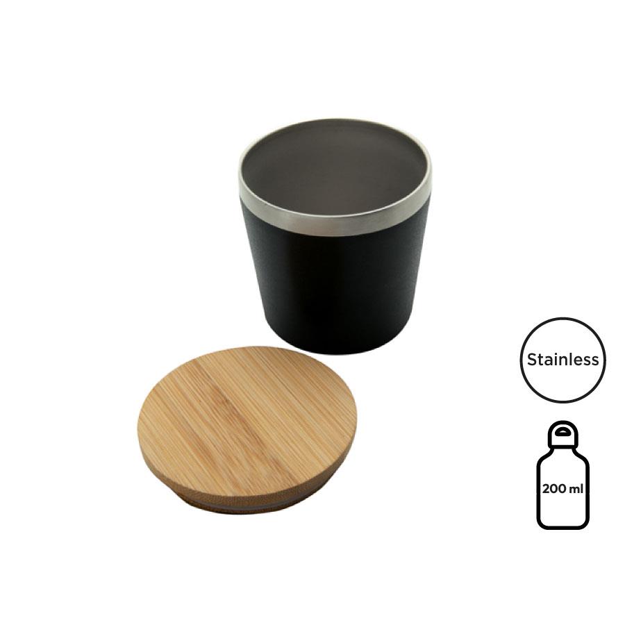 Doppelwandiger Edelstahlbecher  Nagano  mit Bambusdeckel (M)