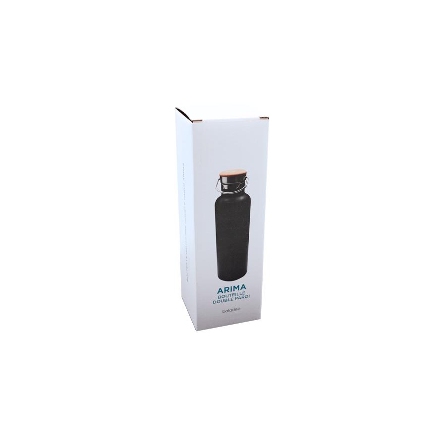 Doppelwandige Flasche  Arima , schwarz, Bambusdeckel, 500ml