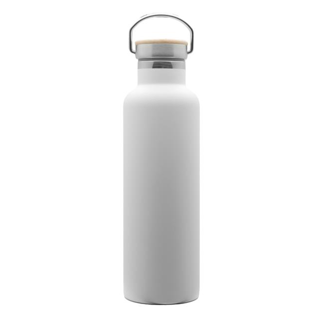 Doppelwandige Flasche  Arima , weiß, Bambusdeckel, 750ml