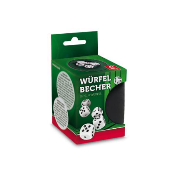Kunststoffwürfelbecher + 6 Würfel + Druck auf Bechermantel