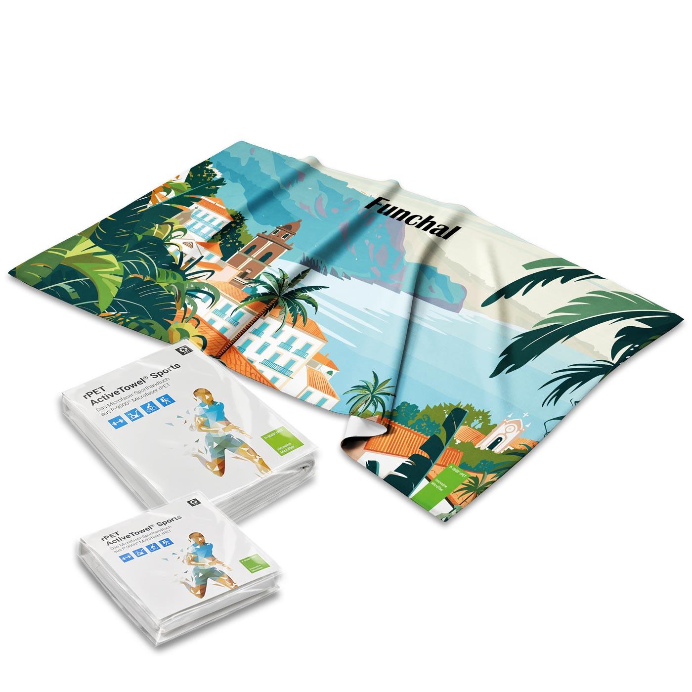 rPET ActiveTowel® Sports 80x40 cm im Polybeutel mit Klappkarte, All-Inklusive-Paket