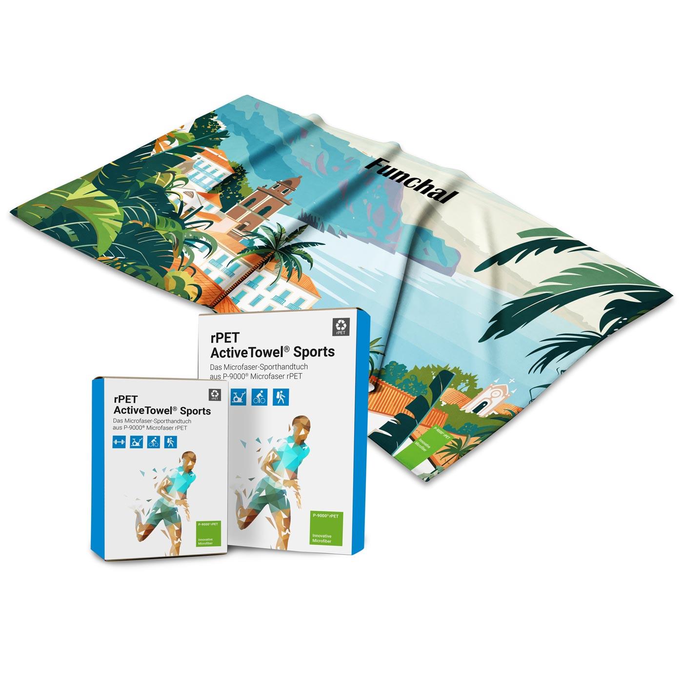 rPET ActiveTowel® Sports 130x70 cm im Polybeutel mit Klappkarte, All-Inklusive-Paket