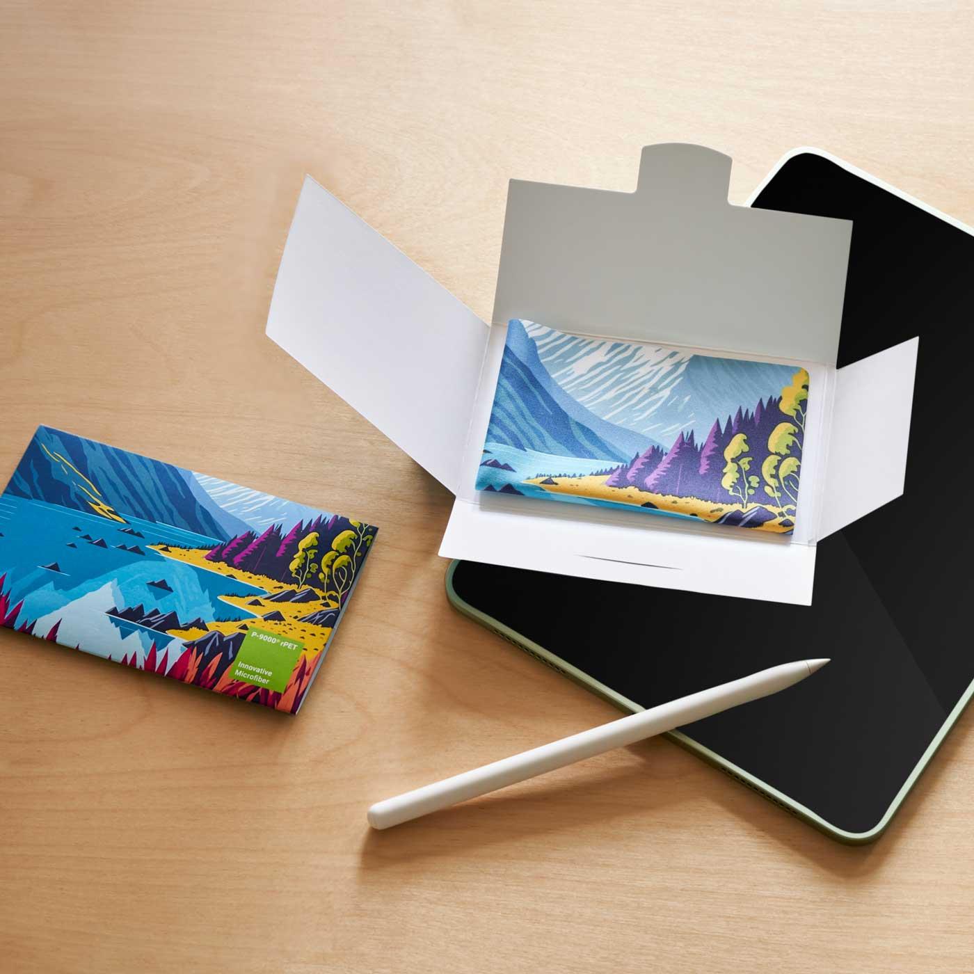 POLYCLEAN rPET Displaytuch 20x20 cm im Papieretui, All-Inclusive-Paket 
