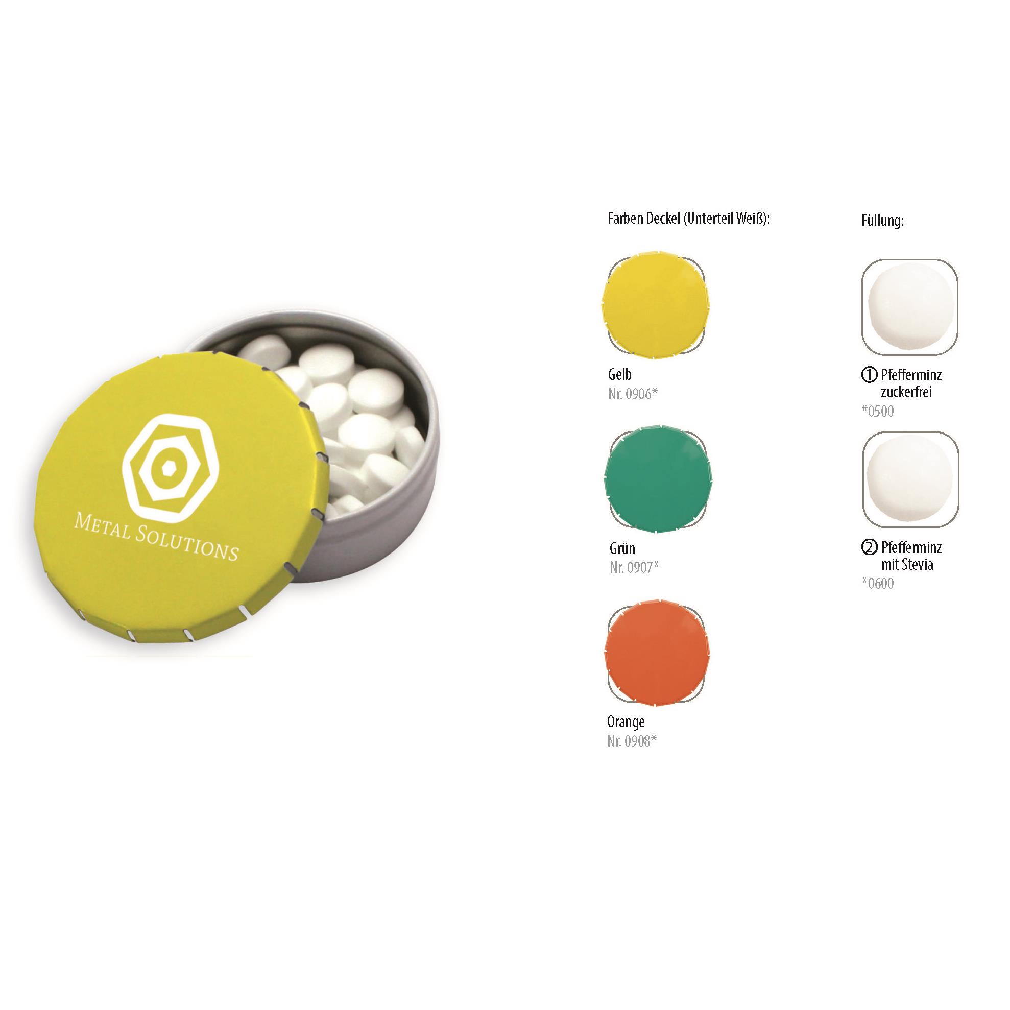 Klick-Dose-45 Duo Colour, grün / weiß 12 g, Inhalt: Pfefferminz-Pastillen; Stevia