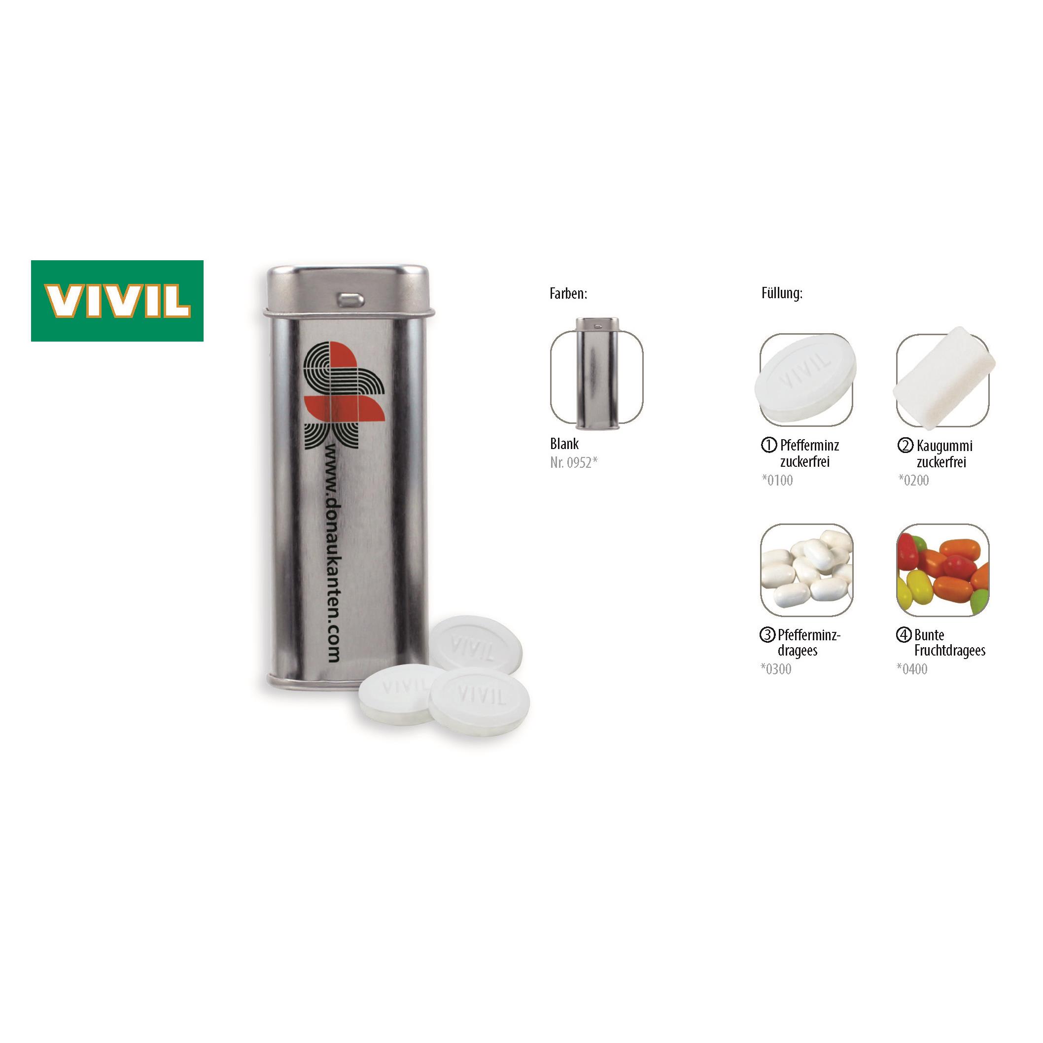 Pocket Box, blank 20 g, Inhalt: Pfefferminzdragees (Dose)