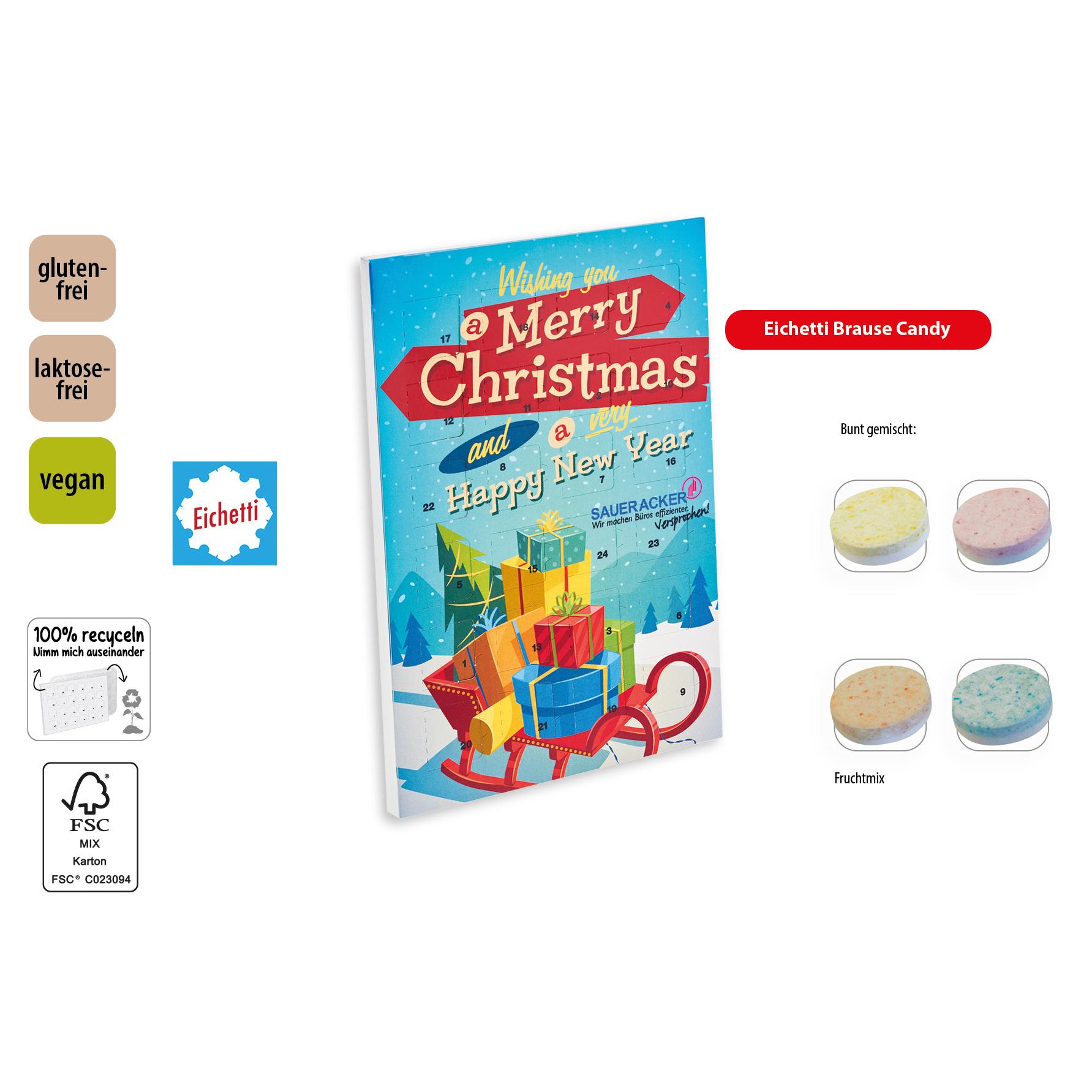 Tisch Adventskalender Eichetti Brause Candy,   75 g, Inhalt: Brause Candy (Kalender)