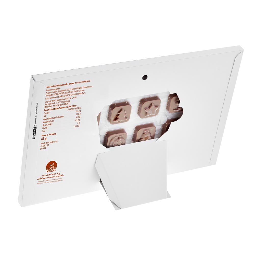 Tisch Adventskalender Standardmotiv,   60 g, Inhalt: Callebaut Vollmilch Schokolade Kalender