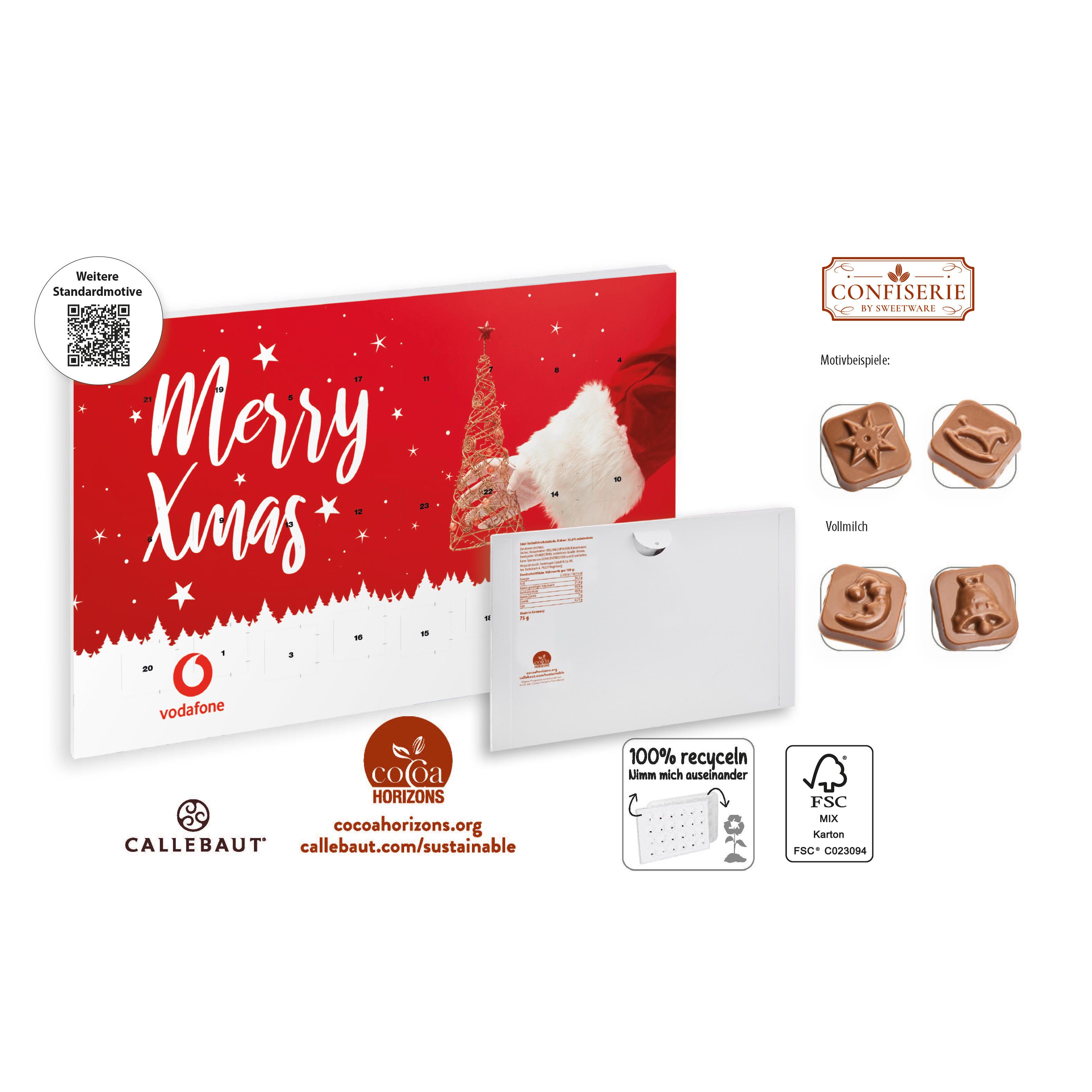 Wand Adventskalender Standardmotiv,   75 g, Inhalt: Callebaut Vollmilch Schokolade Kalender