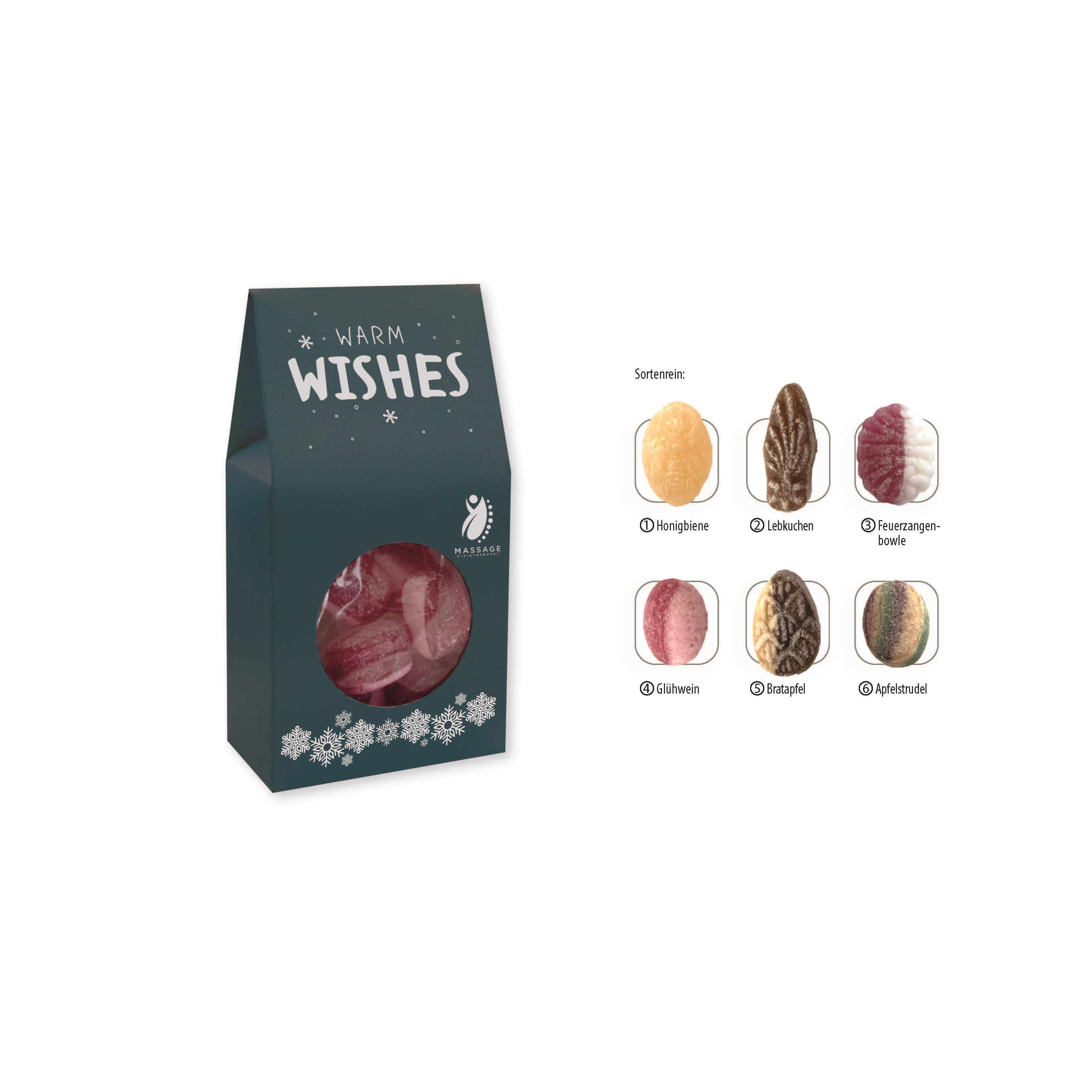 Beutelschachtel mit Weihnachtsbonbons,   60 g, Inhalt: Bonbon Lebkuchen