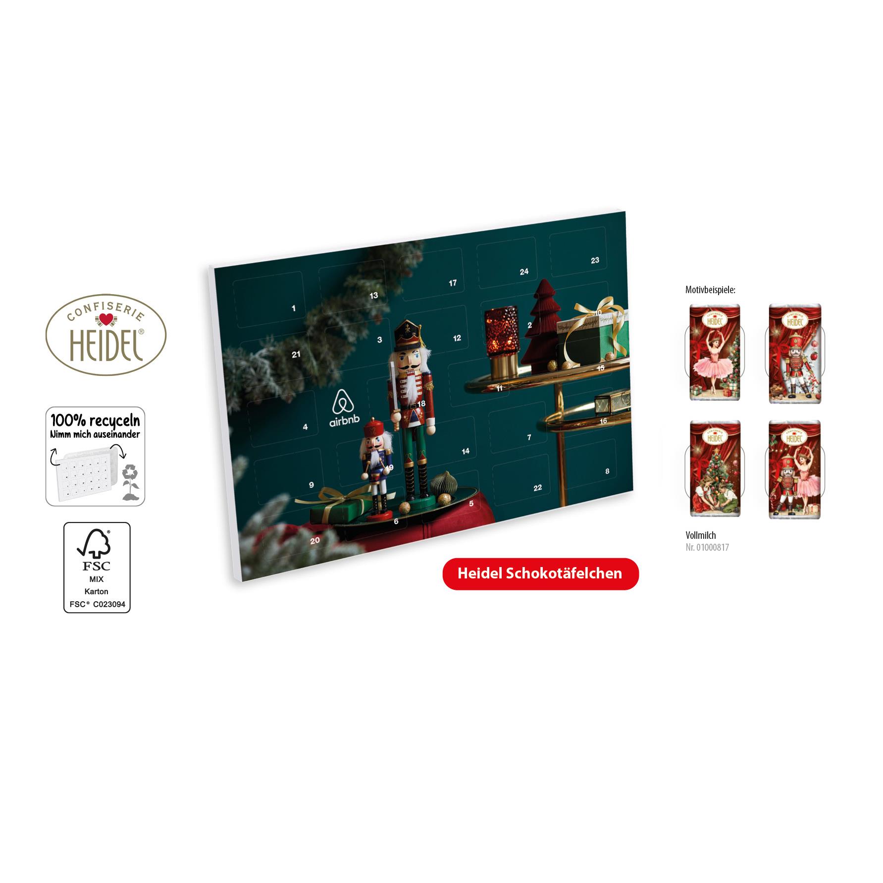 Tisch Adventskalender HEIDEL Schokotäfelchen individuell bedruckt,   72 g, Inhalt: Heidel Schokoladentäfelchen