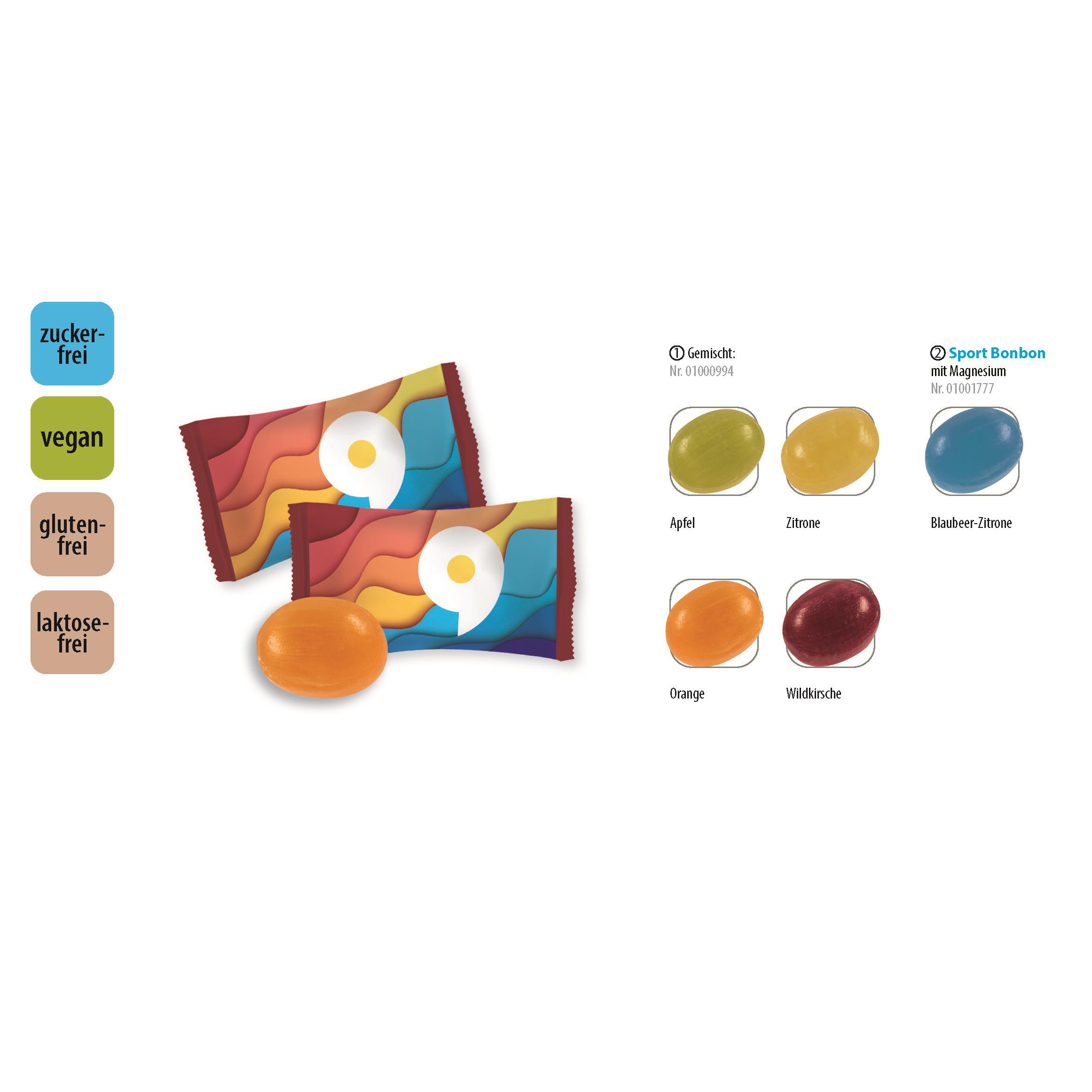 Bonbon zuckerfrei vegan Flowpack,   1 Stück, Inhalt: Bonbon zuckerfrei bunt gemischt, vegan