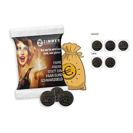 Lakritz Münzen Werbetüte,   13 g, Inhalt: Lakritz Münzen