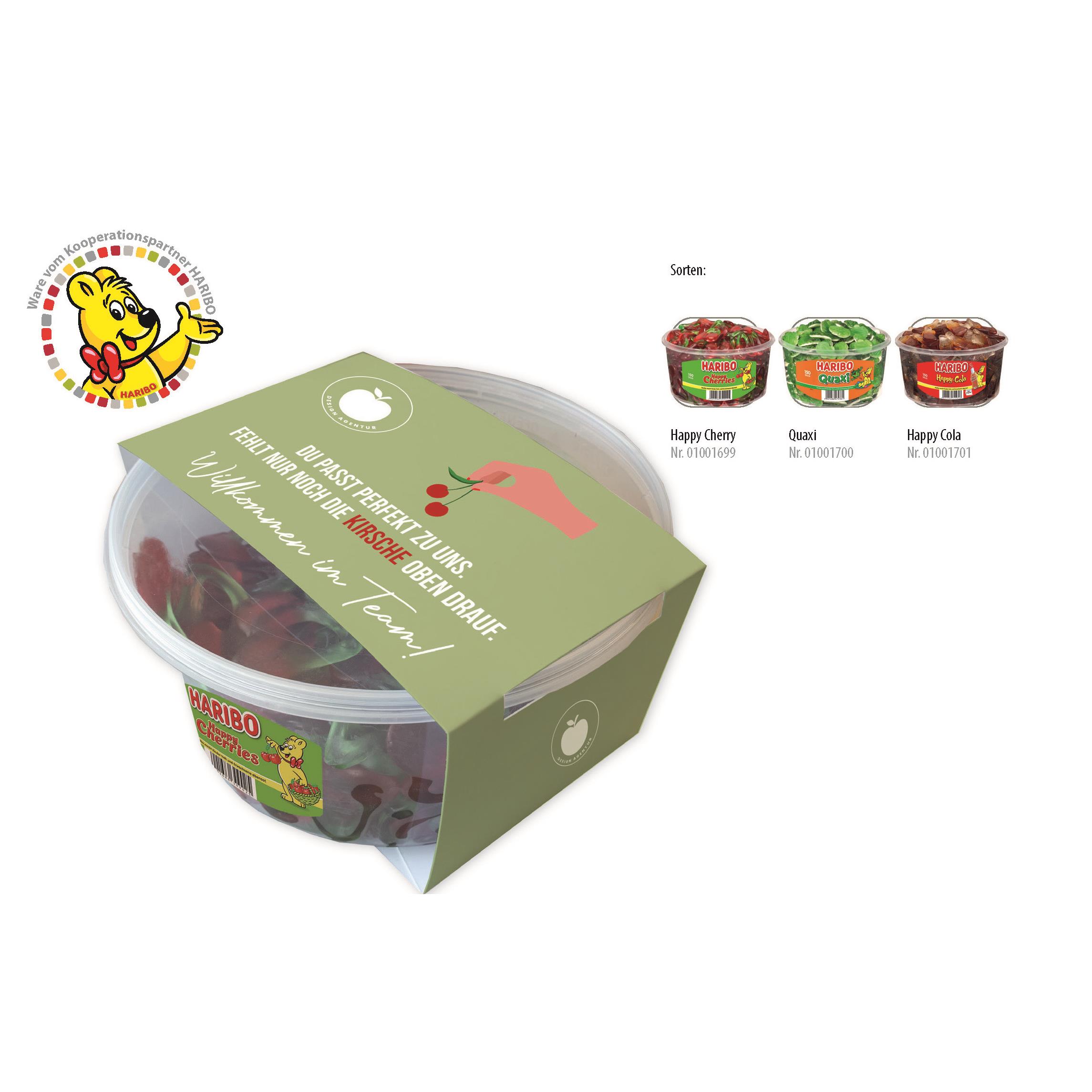 HARIBO Runddosen mit Kartonbanderole,   150 Stück, Inhalt: HARIBO Happy Cherry