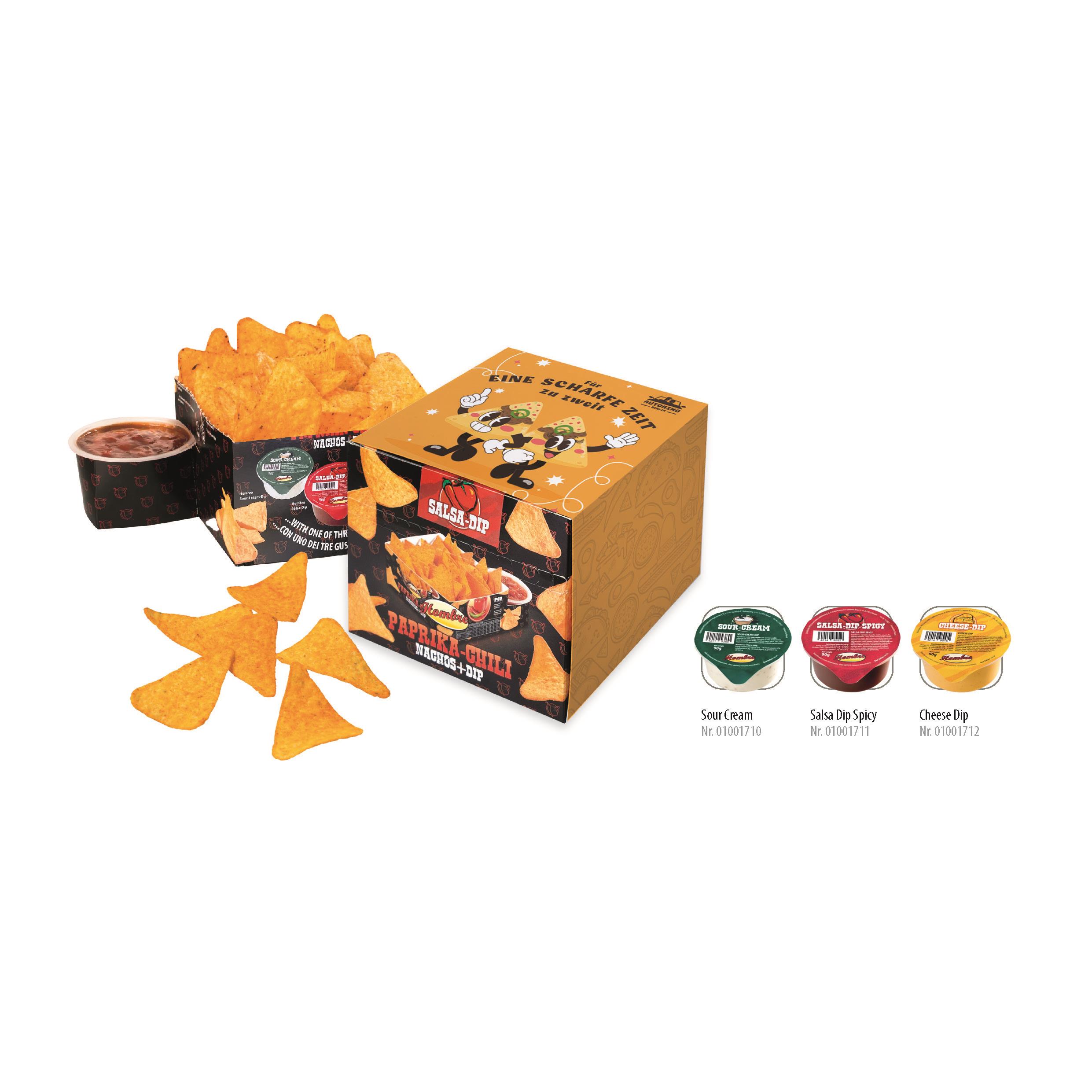 Nacho Box im Schuber,   190 g, Inhalt: Nachos Paprika-Chili, Salsa Dip Spicy