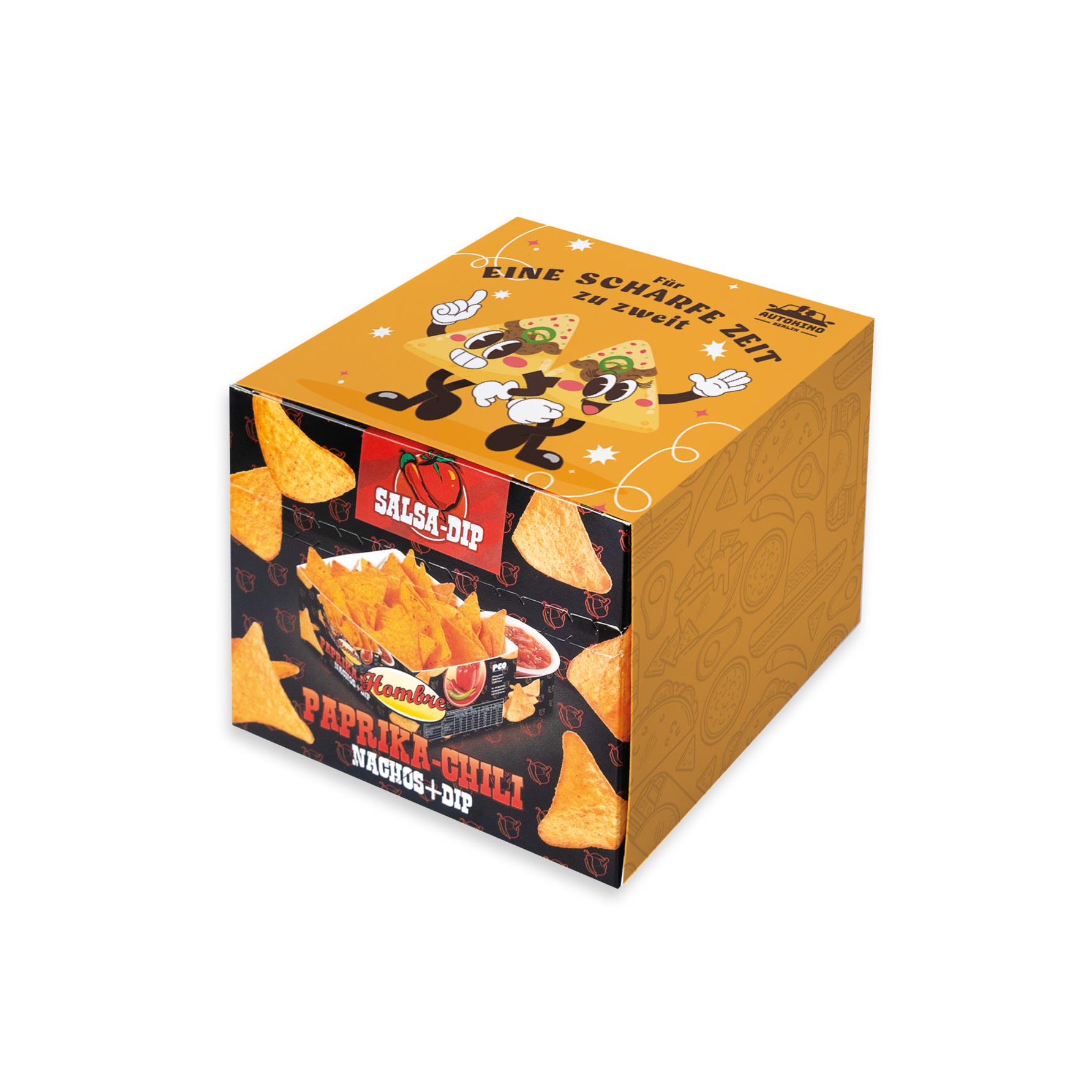 Nacho Box im Schuber,   190 g, Inhalt: Nachos Paprika-Chili, Salsa Dip Spicy