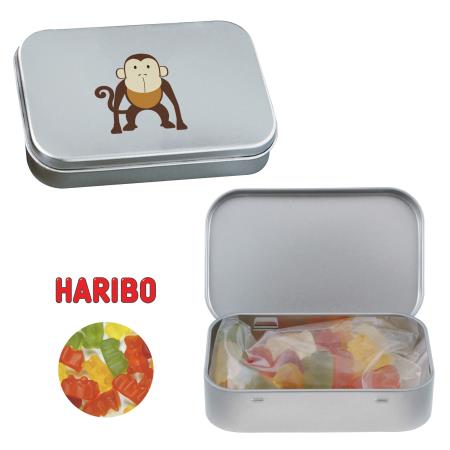 Blechdose mit Scharnier mit ca. 60 gr. Haribo Goldbärchen