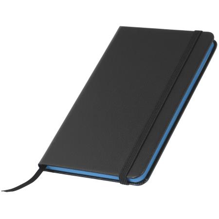Notizbuch A6 schwarz mit Gummiband, Farbschnitt und Leseband, 60 Seiten