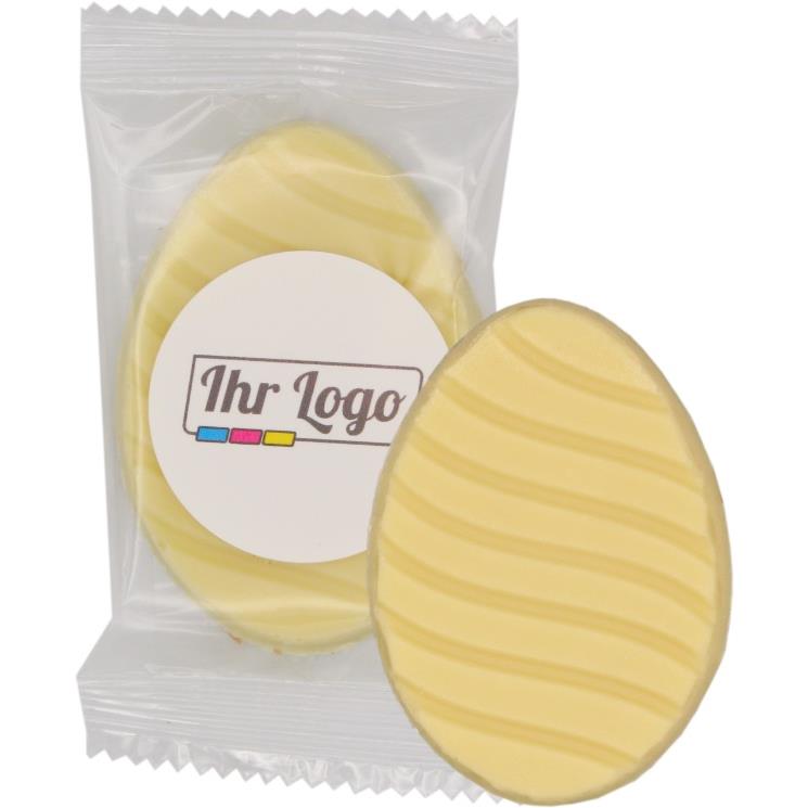 Schokoladen Osterei mit Aufkleber Weiß