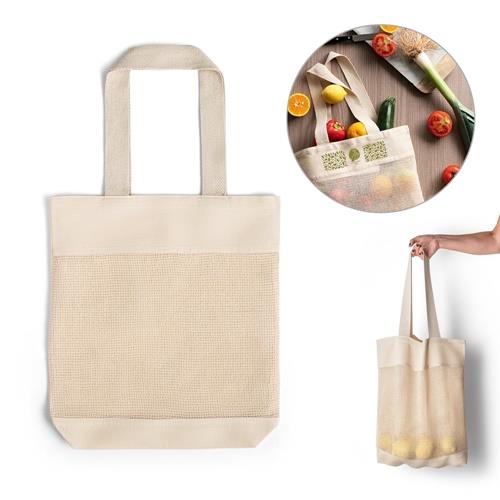 MUMBAI. Tragetasche mit Mesh aus 100% Baumwolle (180 g/m²)