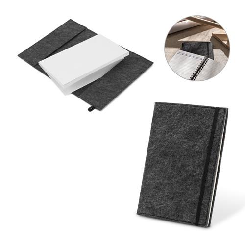 BALDWIN. A5 Notizblock mit Umschlag aus recyceltem Filz (100% rPET) und linierten Seiten aus 100 % Recyclingpapier