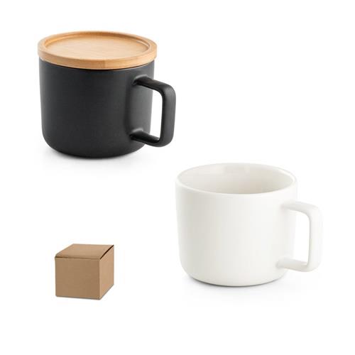 FANGIO. Tasse aus Keramik 220ml mit Deckel aus Bambus, der als Untersetzer dient
