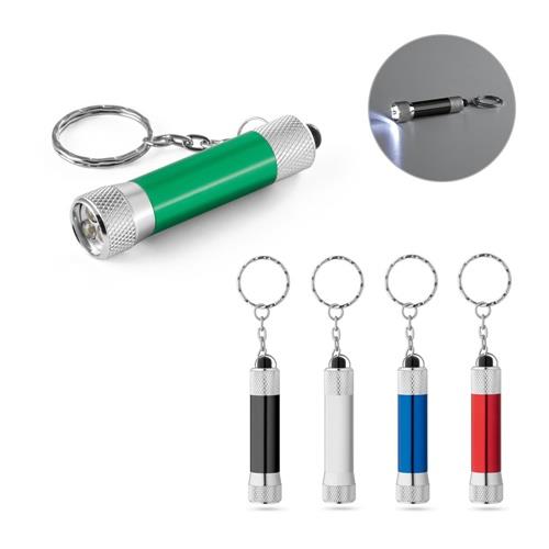 RE-LERGAN. Schlüsselanhänger aus Aluminium (92% recycelt) mit 3-Licht-LED-Taschenlampe