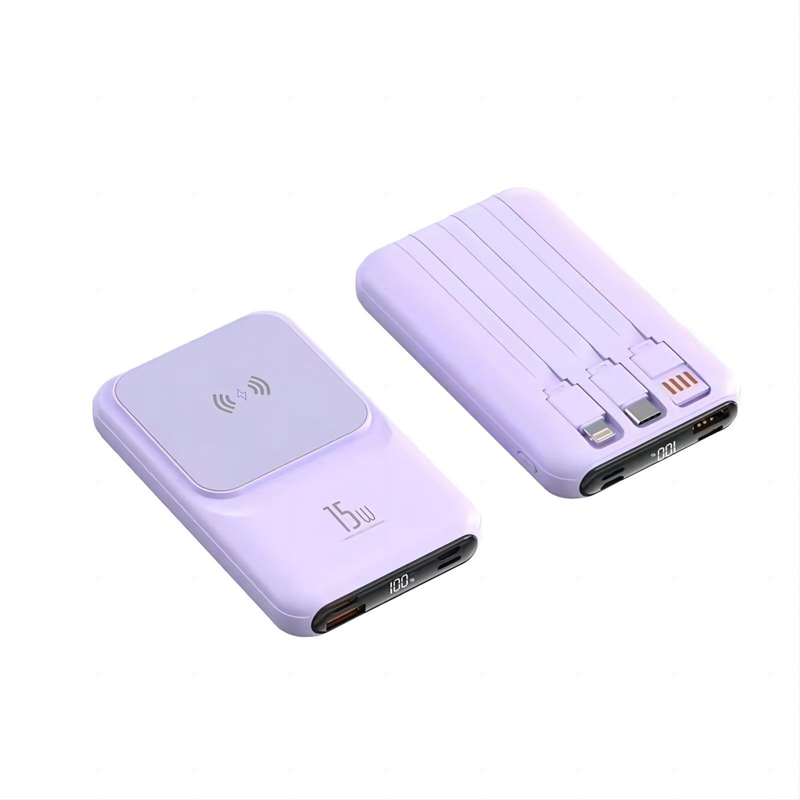 Magnetic Powerbank PB-73 QI Wireless Charging 15W und 10000 mAh Akku Lila