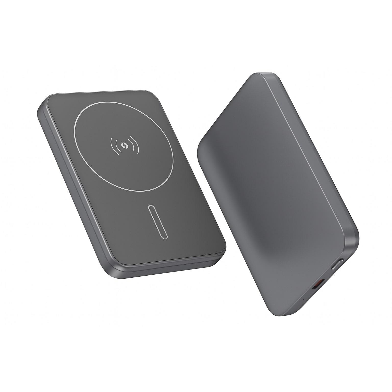 Magnetic Powerbank PB-74 QI Wireless Charging 15W und 5000 mAh Akku Silber