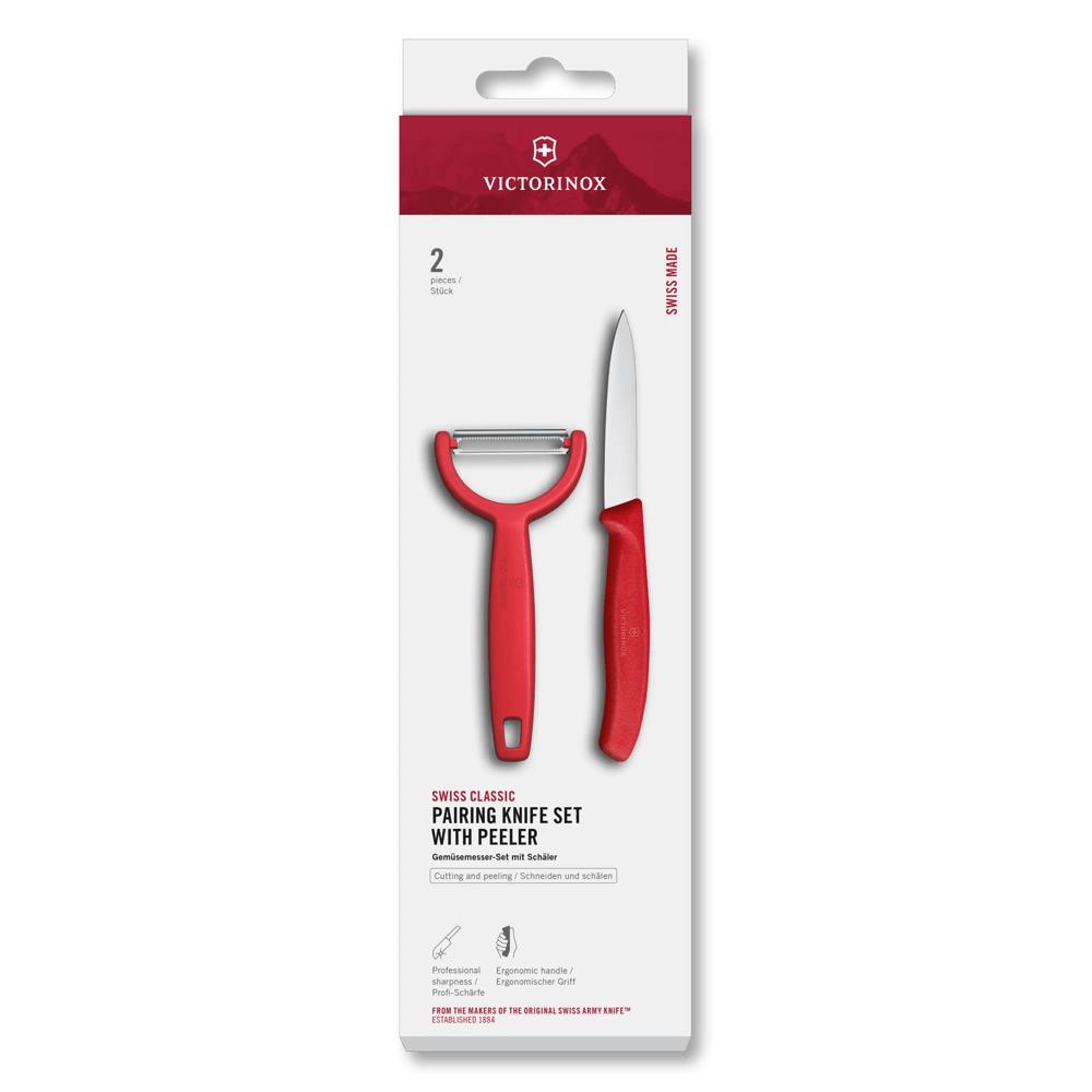 Swiss Classic, Gemüsemesser mit Y-Schäler, 2tlg, rot, Box